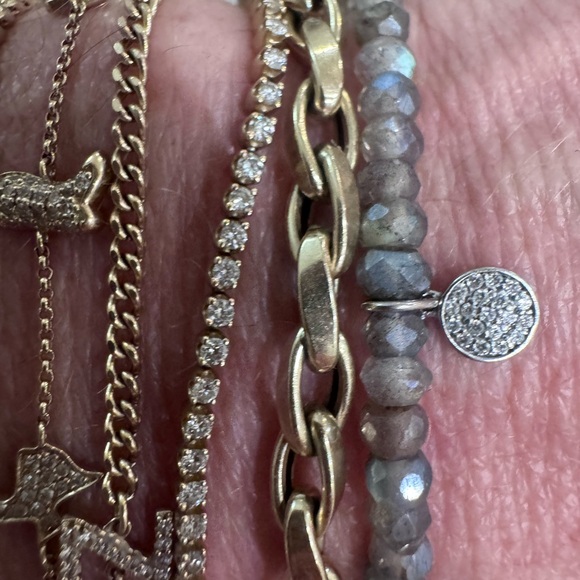 Elegant White Gold Diamond Disc on Labradorite beaded Bracelet by Sydney Evan